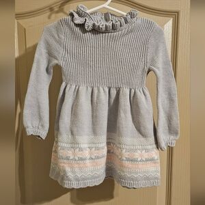 Tahari Baby Gray And Pink Knit Long Sleeve Winter Dress 12M